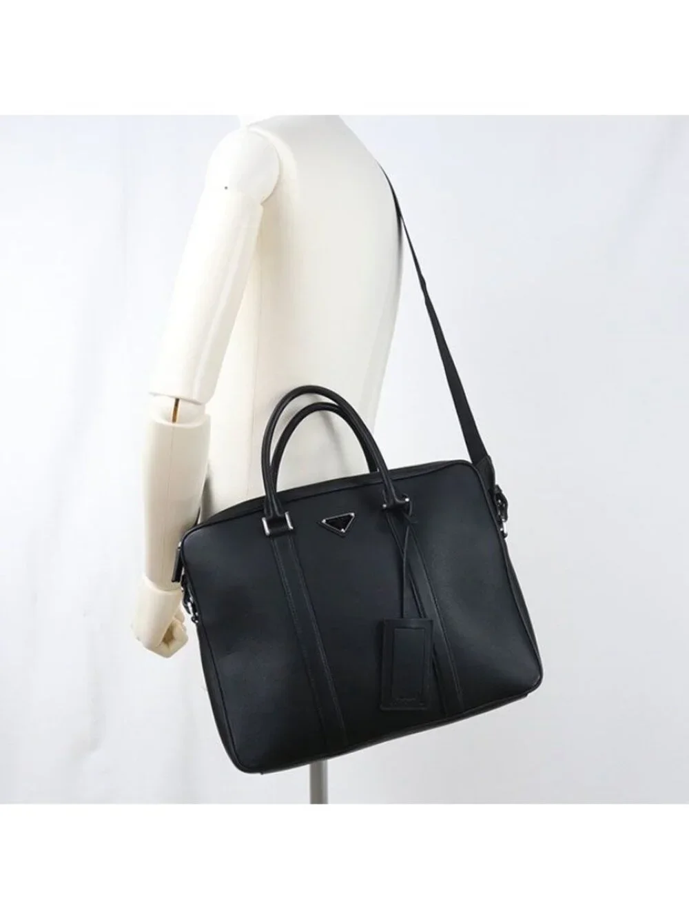 Prada Briefcase Leather Business Bags Black
